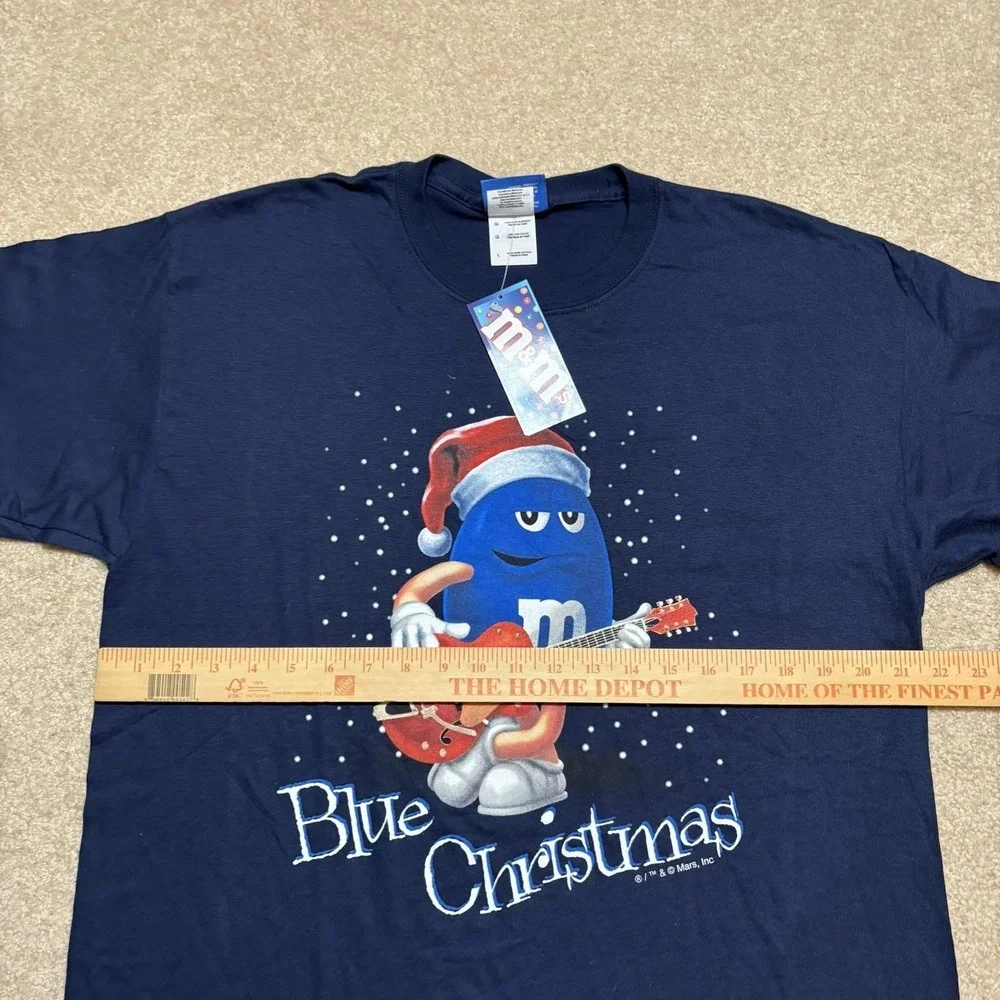 M&M's Christmas Shirt NWT Mens Large Navy Blue Graphic Tee Holiday Candy Y2K 00s